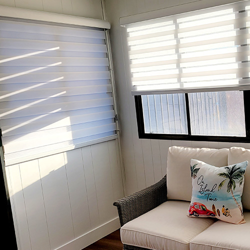Zebra Shades in Sunroom