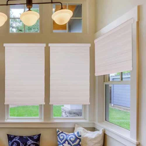Zebra Light Filtering Roller Shades Living Room